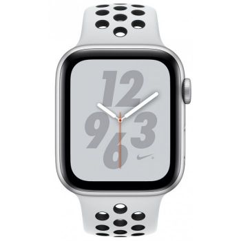 Apple Watch Nike+ Series 4 40 мм, корпус из серебристого алюминия, спортивный ремешок Nike цвета чистая платина/черный